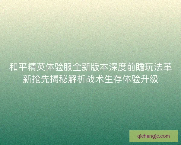 和平精英体验服全新版本深度前瞻玩法革新抢先揭秘解析战术生存体验升级